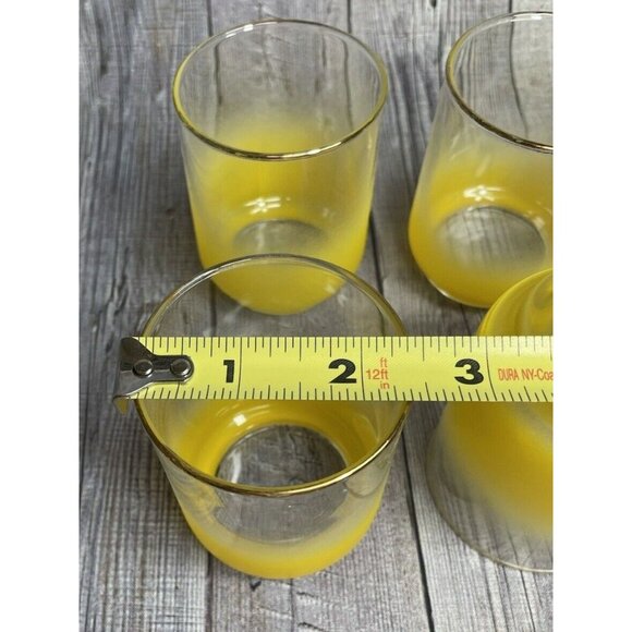 Vintage Libbey Ombre Yellow Glasses Set of 6 Gold Rim 3" Tumbler Retro Barware - Picture 7 of 8